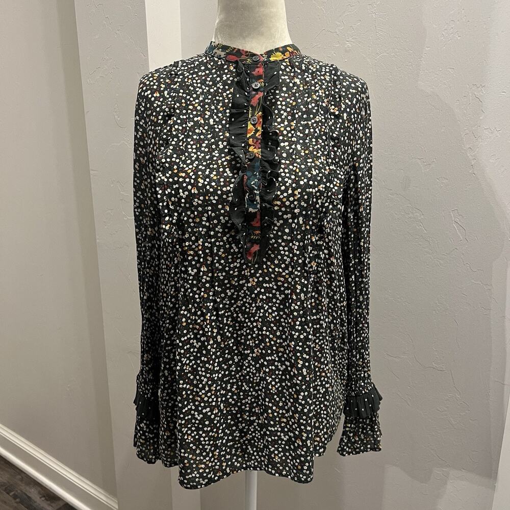 Loft Women's Boho Long Sleeve Ruffles Floral Blouse Lightweight Size S (A0128)